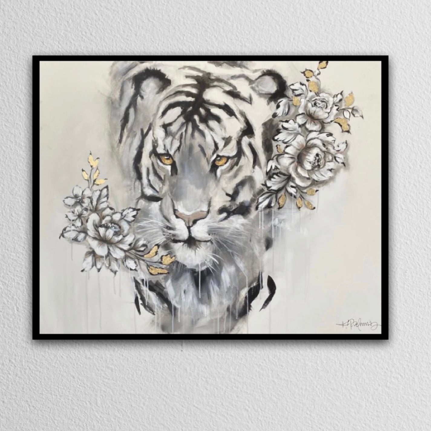 Motiv av en tiger med blommor – konstnärligt tryck av K. Palmnäs