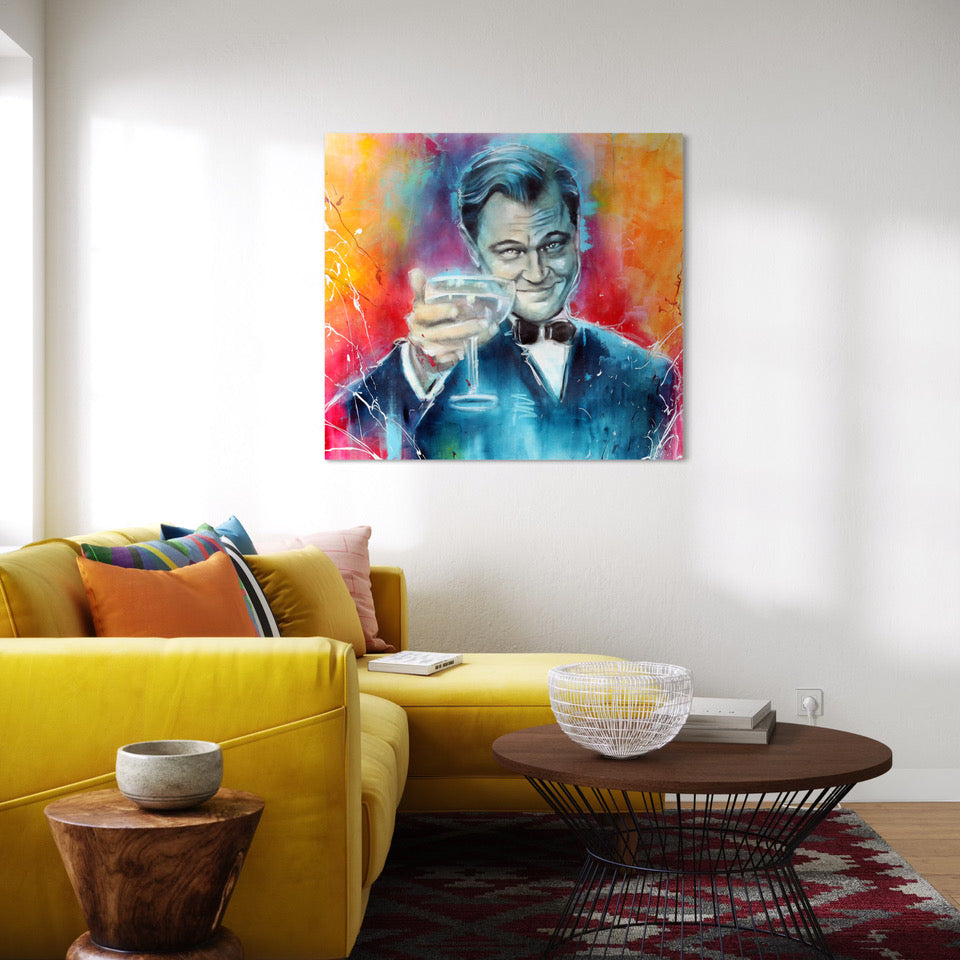 Färgglatt motiv av Leonardo DiCaprio från filmen The Great Gatsby - Konsttryck från K. Palmnäs Art