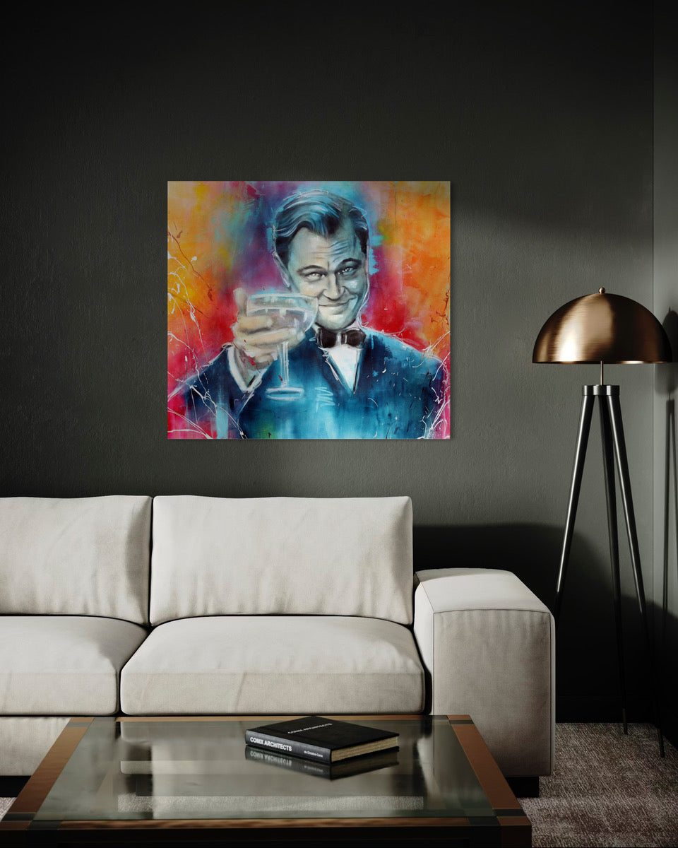 Färgglatt motiv av Leonardo DiCaprio från filmen The Great Gatsby - Konsttryck från K. Palmnäs Art