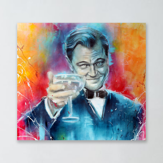 Färgglatt motiv av Leonardo DiCaprio från filmen The Great Gatsby  - Konsttryck från K. Palmnäs Art
